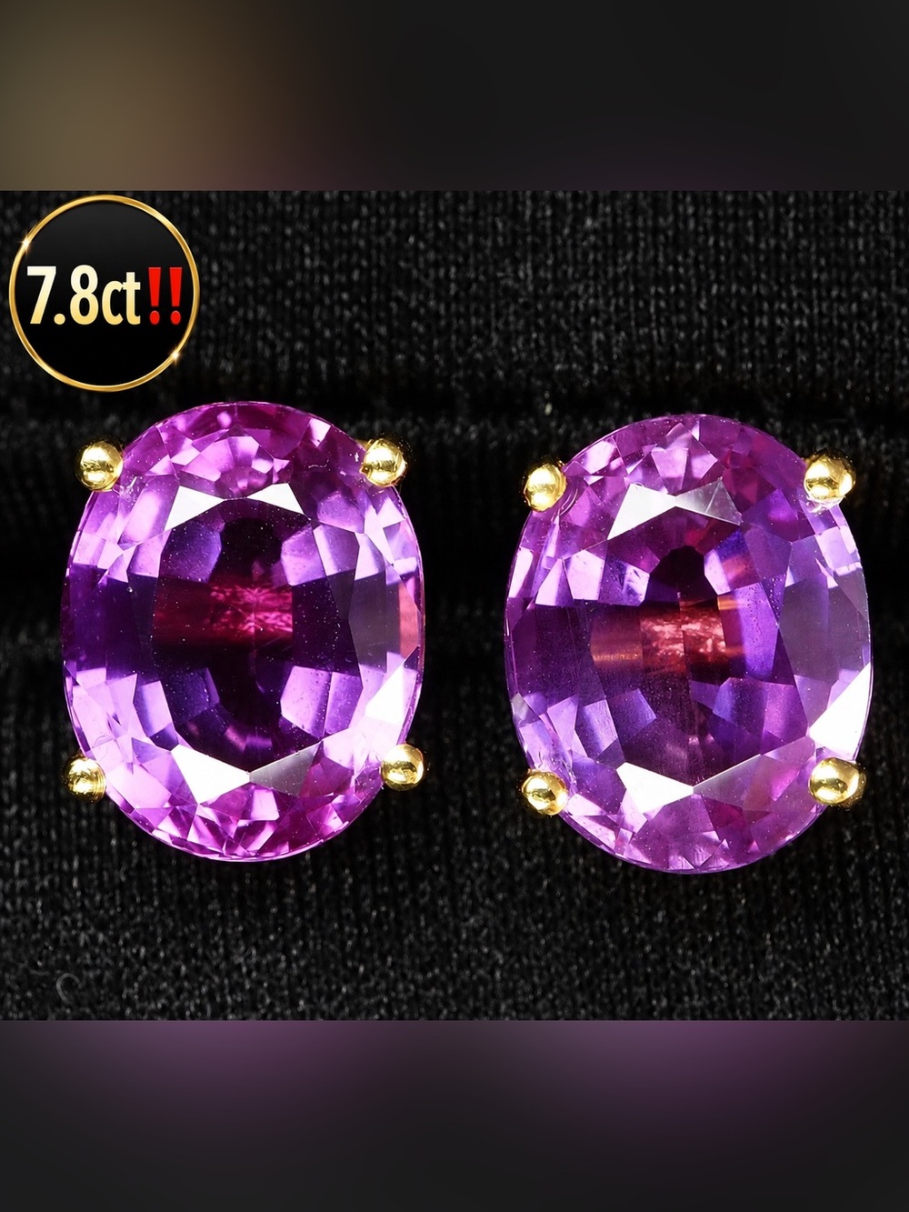 24k Sapphire Earrings 24K Gold Tone Electroplated on Silver. 7.8ct purple pink